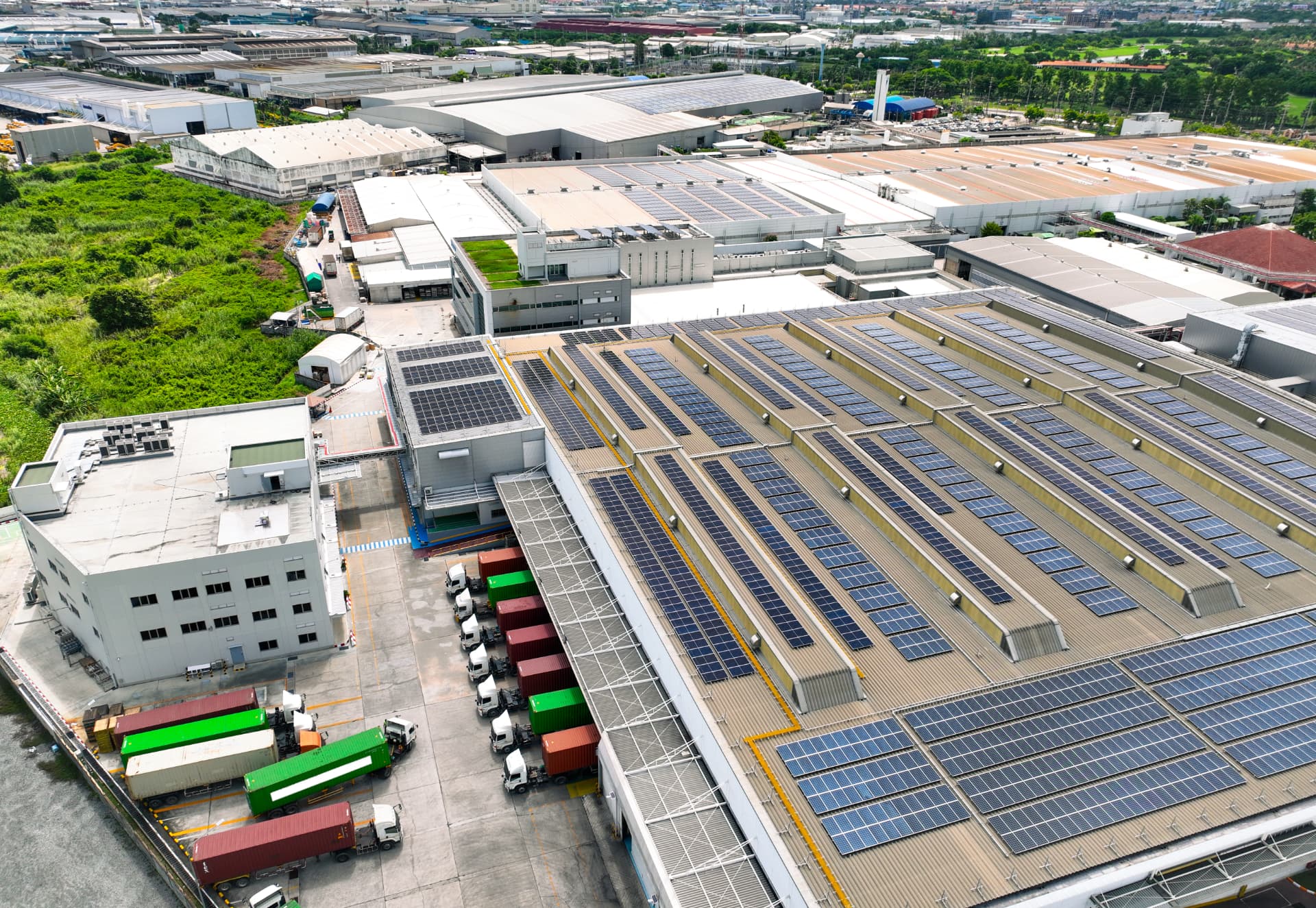 Large industrial complex with solar panels